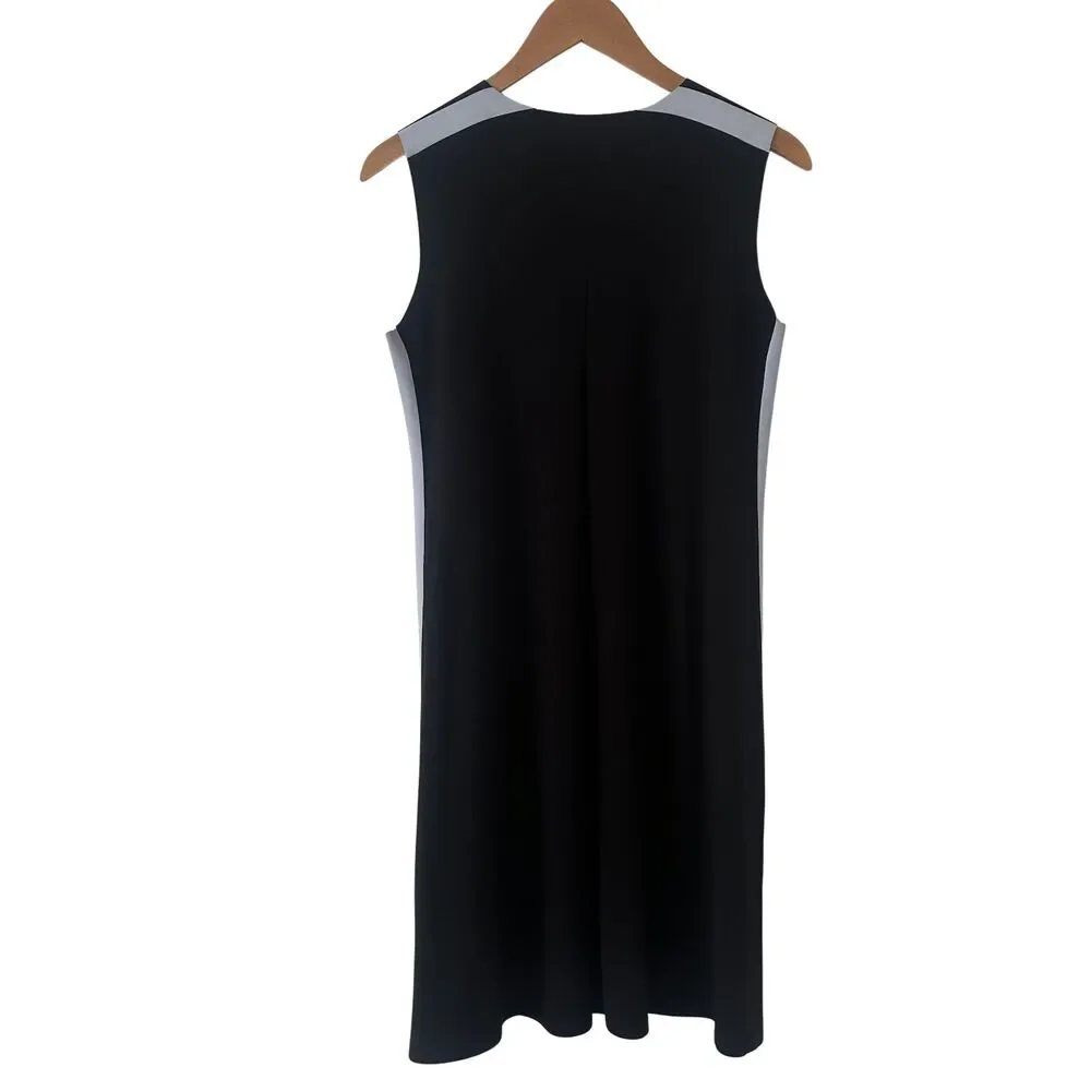 Norma Kamali Side Stripe Sleeveless Swing Dress Black White Stripe S Small